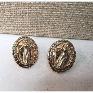 Vtg 90's Earrings Clip On Ann Hand Lady Justice Legal Law Brushed Goldtone RARE